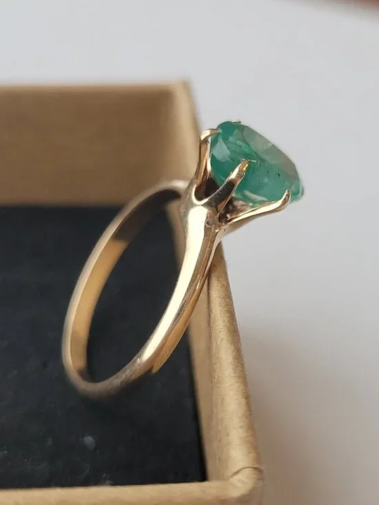 Antique Emerald 10k Gold Victorian Ring Natural Oval May Birthstone Solitaire - Picture 3 of 16